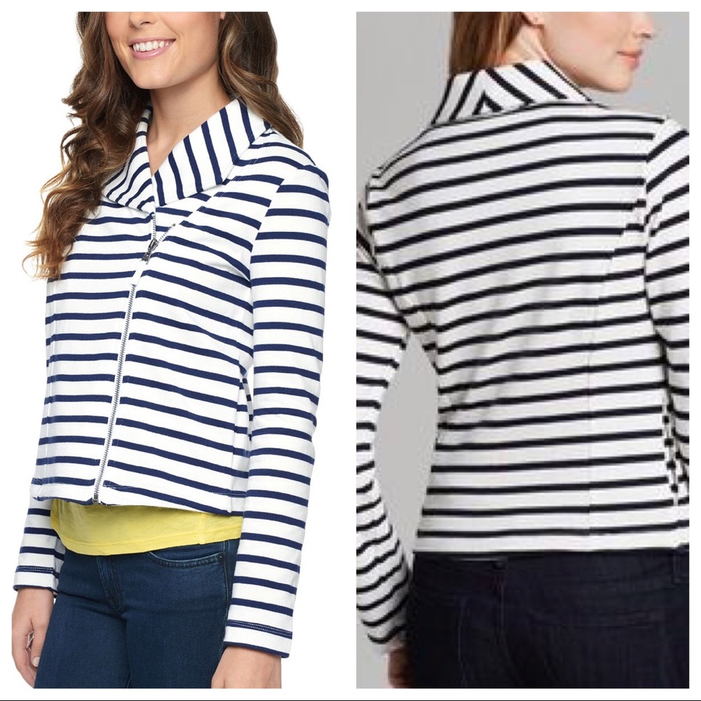 Splendid Vista Stripe Moto Jacket in Navy + White